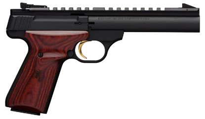 Picture of Browning 051528490 Buck Mark Field Target 22 Lr 10+1 5.50" Matte Blued Heavy Bull Barrel, Matte Black Serrated W/Picatinny Rail Slide & Aluminum Frame W/Laminate Cocobolo Target Grip 