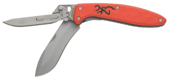 Picture of Browning 3220462 Primal Scalpel 2 2.75" Folding Drop Point/Scalpel Plain Blaze Orange 8Cr13mov Ss Blade, Blaze Orange Polymer W/Rubber Overmold Handle 