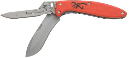 Picture of Browning 3220462B Primal Scalpel 2 Boxed 2.75" Folding Drop Point/Scalpel Plain Blaze Orange 8Cr13mov Ss Blade, Blaze Orange Polymer W/Rubber Overmold Handle 