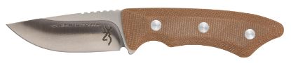 Picture of Browning 3220498B Guide Series Small 3" Fixed Drop Point Plain Brown Satin Sandvik 14C28n Ss Blade, Brown Micarta Handle 