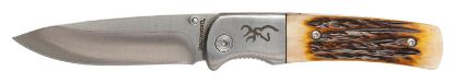 Picture of Browning 3220500B Buckmark Hunter 3" Folding Drop Point Plain Stonewashed 8Cr13mov Ss Blade/Jigged Bone Handle Boxed 