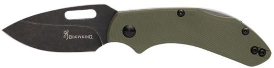 Picture of Browning 3220504 Hidden Hollow Edc Small 2.25" Folding Drop Point Plain Black Oxide Stonewashed D2 Steel Blade, Od Green G10 Handle 