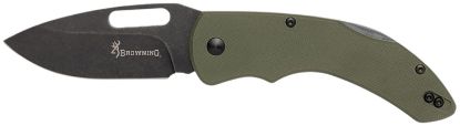 Picture of Browning 3220506 Hidden Hollow Edc Large 3" Folding Drop Point Plain Black Oxide Stonewashed D2 Steel Blade, Od Green G10 Handle 