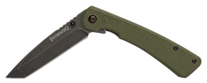 Picture of Browning 3220507 Branded Rock Edc 3" Folding Tanto Plain Black Stonewashed 7Cr17mov Ss Blade Od Green, G10 Handle 