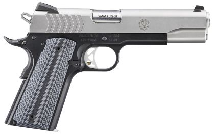 Picture of Ruger Sr1911 Full Size 9Mm Luger 9+1 5" Stainless Steel Barrel, Satin Stainless Steel Serrated Slide, Black Anodized Aluminum Frame W/Beavertail, Black/Gray G10 Grip 