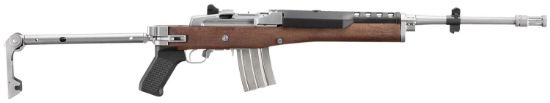 Picture of Ruger 5895 Mini-14 223 Rem/5.56 Nato 20+1 18.50" Matte Stainless Threaded Barrel, Matte Stainless Picatinny Rail Receiver, Walnut/Stainless Wood Side Folding Side Folding Stock, Black Polymer Grip 