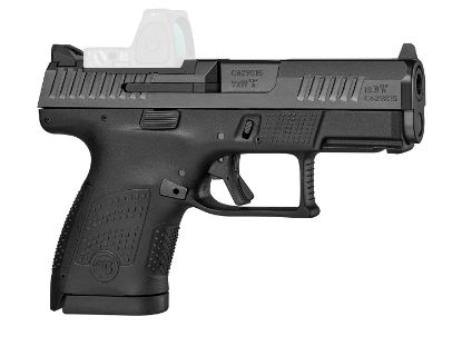 Picture of Cz-Usa 01568 P-10 S Sub-Compact Frame 9Mm Luger 10+1 3.50" Black Steel Barrel, Black Nitride Optic Ready/Serrated Steel Slide, Black Polymer Frame W/Picatinny Rail 