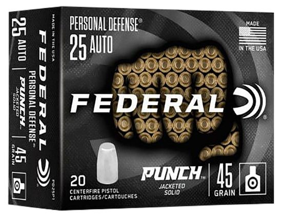 Picture of Federal Pd25p1 25 Acp 45 Gr Punch Hollow Point 20 Per Box/ 10 Case 