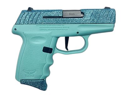 Picture of Sccy Industries Dvg1cybsb Dvg-1 Sub-Compact Frame 9Mm Luger 10+1 3.10" Stainless Quadlock Barrel Cystal Blue Glitter Optic Ready/Serrated Stainless Steel Slide, Crystal Blue Polymer Frame & Grip 