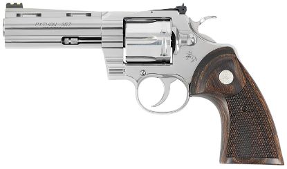 Picture of Colt Mfg Pythonsp4wft Python Target 357 Mag 6Rd 4.25" Semi-Bright Stainless Vent Rib Barrel, Cylinder & Frame, Walnut Target Grip 