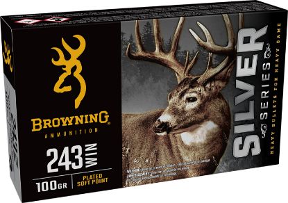 Picture of Browning Ammo B192602431 Silver 243 Win 100 Gr Plated Soft Point 20 Per Box/ 10 Case 