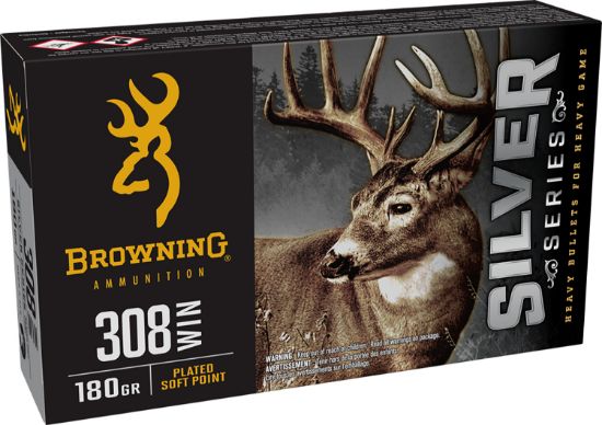 Picture of Browning Ammo B192603081 Silver 308 Win 180 Gr Plated Soft Point 20 Per Box/ 10 Case 