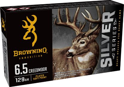 Picture of Browning Ammo B192600651 Silver 6.5 Creedmoor 129 Gr Plated Soft Point 20 Per Box/ 10 Case 