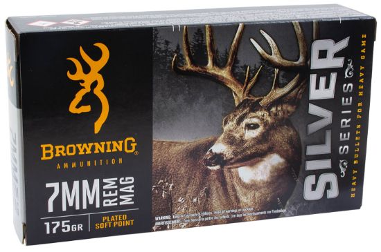 Picture of Browning Ammo B192600071 Silver 7Mm Rem Mag 175 Gr Plated Soft Point 20 Per Box/ 10 Case 