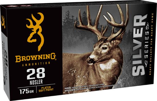 Picture of Browning Ammo B192600281 Silver 28 Nosler 175 Gr Plated Soft Point 20 Per Box/ 10 Case 