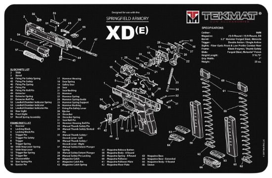 Picture of Tekmat Tekr17xde Springfield Armory Xde Cleaning Mat 17"X11" Black/White Thermoplastic Fiber Top W/Vulcanized Rubber Back/ Springfield Armory Xde Illustration 