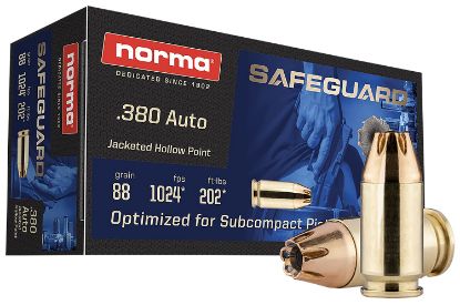 Picture of Norma Ammunition 803807680 Safeguard 380 Acp 88 Gr Jacketed Hollow Point 50 Per Box/ 20 Case 