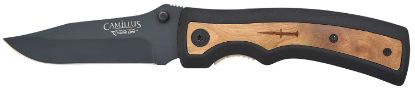 Picture of Camillus 19076-001 Slick 3" Folding Clip Point Plain Black Carbonitride Titanium Aus-8A Ss Blade, 5" Black Rubber/Wood Handle 