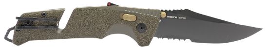 Picture of S.O.G Sog11121141 Trident At 3.70" Folding Clip Point Part Serrated Satin Cryo D2 Steel Blade, Od Green Textured Grn Handle, Peg Box Pkg 