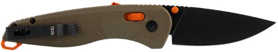 Picture of S.O.G Sog11410641 Aegis At 3.13" Folding Drop Point Plain Black Tini Cryo D2 Steel Blade, Tan W/Blaze Orange Accents Grn Handle, Peg Box Pkg 