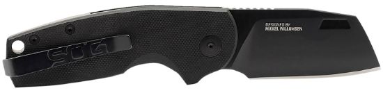 Picture of S.O.G Sog16030757 Stout Sj 2.60" Folding Clip Point Plain Stonewashed Cryo D2 Steel Blade/ Black Textured G10 Handle Includes Belt Clip, Presentation Box 