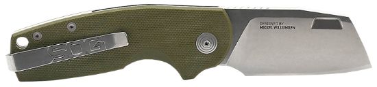 Picture of S.O.G Sog14031157 Stout Flk 2.10" Folding Cleaver Stonewashed Cryo D2 Steel Blade, Od Green Textured G10/Ss Handle Presentation Box 