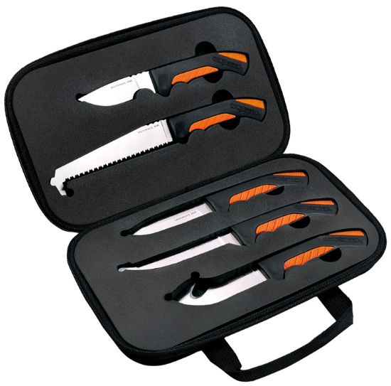 Picture of Cold Steel Csfxfldkit Hunting Kit Includes Caper Blade, Skinning Blade W/Gut Hook, General Purpose Blade, Boning Blade, Bone Saw, Handle & Case 