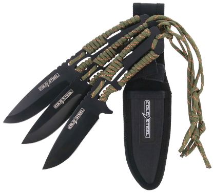 Picture of Cold Steel Csth44kvd3pk Throwing Knives Set Of 3 4.40" Fixed Clip Point Plain Black Oxide 420 Stainless Steel Blade, Paracord Wrap Handle 