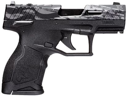 Picture of Taurus 1Tx22131us5 Tx22c T.O.R.O. Compact Frame 22 Lr 13+1 3.60" Matte Black Threaded Barrel, Engraved Distressed Usa Flag Optic Ready/Serrated Slide, Black Polymer Frame 