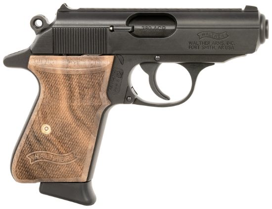 Picture of Walther Arms 4796043 Ppk/S Carry Frame 380 Acp 7+1 3.30" Black Steel Barrel, Black Serrated Zinc Alloy Slide Black, Aluminum Frame W/Beavertail Walnut Grip, Right Hand 