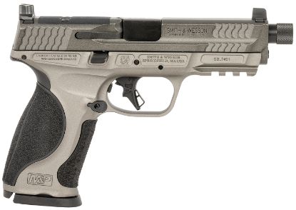 Picture of Smith & Wesson 14162 M&P M2.0 Full Size Frame 9Mm Luger 17+1, 4.63" Black Threaded Barrel, Gray Optic Cut/Serrated Steel Slide, Gray Aluminum Frame W/Picatinny Rail, Black Polymer Grip 