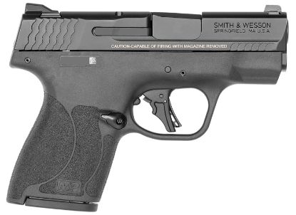 Picture of Smith & Wesson 14203 M&P Shield Plus Micro-Compact Frame 9Mm Luger 10+1 3.10" Black Armornite Steel Barrel & Serrated Slide, Black Polymer Frame, Black Polymer Grip, Thumb Safety 