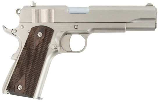 Picture of Sds Imports 10100562 1911 A1 Stakeout Full Size Frame 38 Super 9+1 5"Stainless Button-Rifled Barrel, Nickel Serrated Stainless Steel Slide, Nickel Steel Frame W/Beavertail, Turkish Walnut Grip 