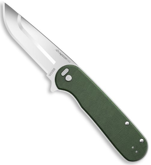 Picture of Outdoor Edge Vx330b Razor Vx3 Edc 3" Folding Drop Point Plain Satin 420J2 Ss Blade, Green Micarta Handle 