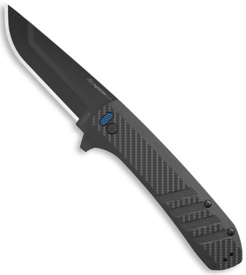 Picture of Outdoor Edge Vx430a Razor Vx4 Edc 3" Folding Drop Point Plain Black Oxide 420J2 Ss Blade, Black Textured Carbon Fiber/G10 Handle 