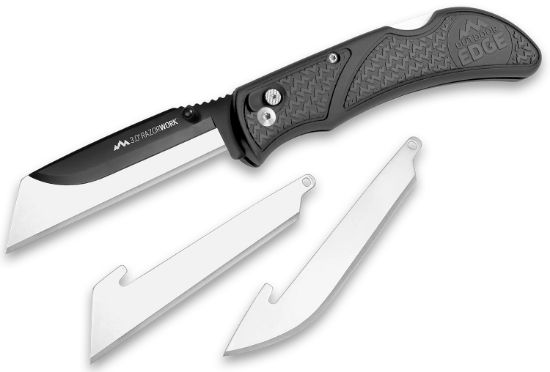 Picture of Outdoor Edge Rw3060c Razorwork 3" Folding Drop Point/Utility Plain/Gut Hook Black Satin 420J2 Ss Blade, Gray Nonslip Gray Grivory W/Tpr Inserts Handle 