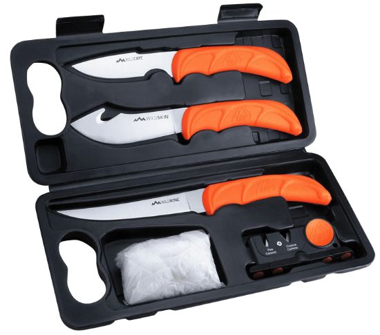 Picture of Outdoor Edge Wl6 Wildlite Game Processor Kit Fixed Boning/Caper/Skinner Plain 420J2 Ss Blades, Blaze Orange Textured Tpr Handles, 5 Pieces Includes Carry Case 