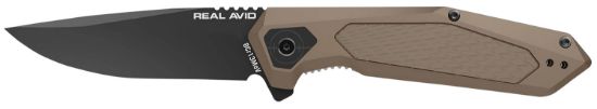 Picture of Real Avid Avrav3 Rav-3 3.25" Folding Drop Point Plain Black Oxide 8Cr13mov Ss Blade, Flat Dark Earth Textured Aluminum/Ss Handle, Clamshell Pkg 