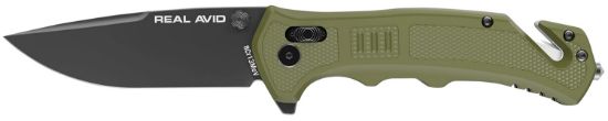 Picture of Real Avid Avrav4 Rav-4 3.25" Folding Drop Point Plain Black Oxide 8Cr13mov Ss Blade, Od Green Textured Gfn Handle, Clamshell Pkg 