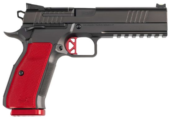 Picture of Dan Wesson 92003 Dwx 9Mm Luger 19+1 4.95" Black Match Grade Barrel, Black Dlc Optics Ready Serrated Steel Slide, Black Aluminum Frame W/Beavertail & Picatinny Rail, Red Textured Aluminum Grip 