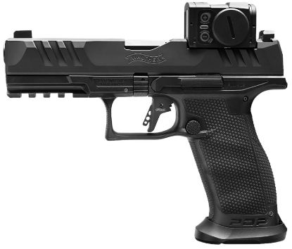 Picture of Walther Arms 2881225Pro Pdp W/Optic Full Size Frame 9Mm Luger 18+1 4.50" Polygonal Rifling Barrel Black Optic Ready/Serrated Steel Slide Black Polymer Frame W/Picatinny Rail, Aimpoint Acro Red Dot 